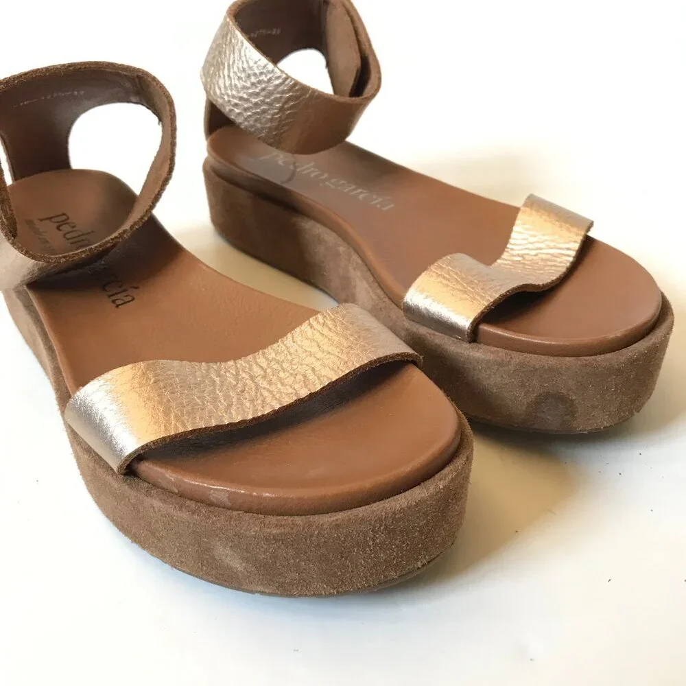 Pedro Garcia Genar Platform Sandals Womens 39 Brown Copper Suede Leather Shoes - Picture 5 of 13
